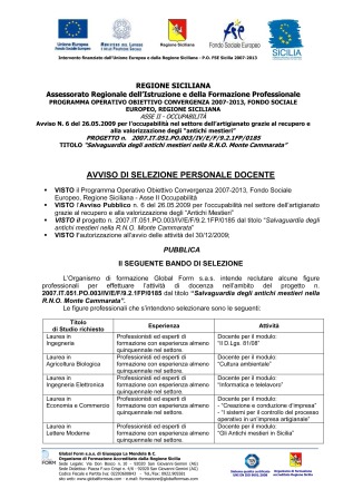 Bando di selezione docenti - scarica il bando